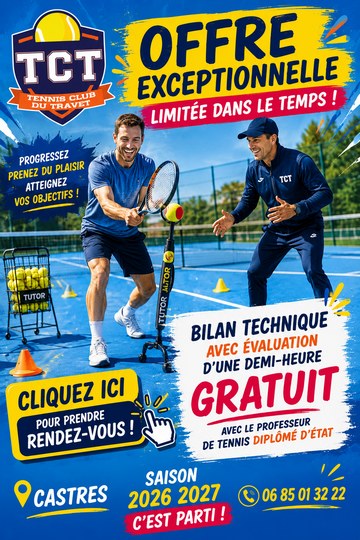 Leçon tennis club Travet Castres gratuite